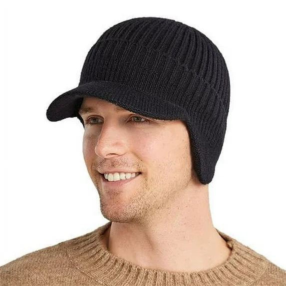 Knitted Winter Beanie with Visor & Ear Flaps