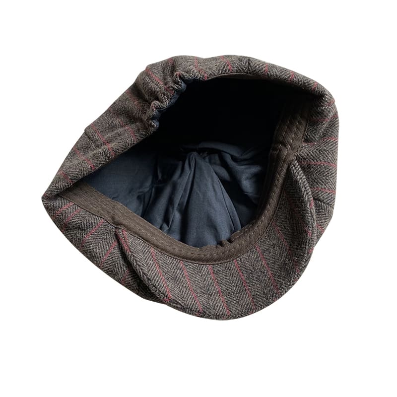 Brown Herringbone & Striped Wool Newsboy Cap