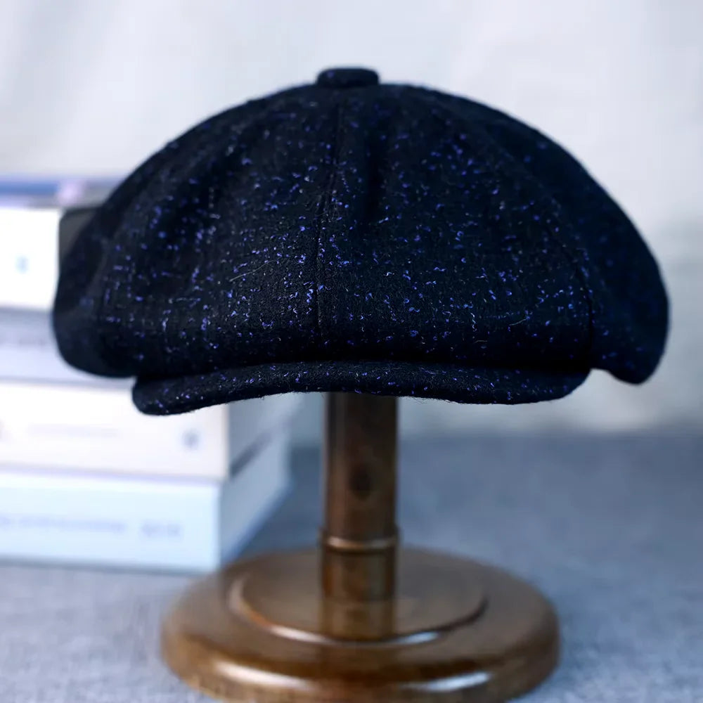 Flecked Navy Blue Wool Newsboy Cap