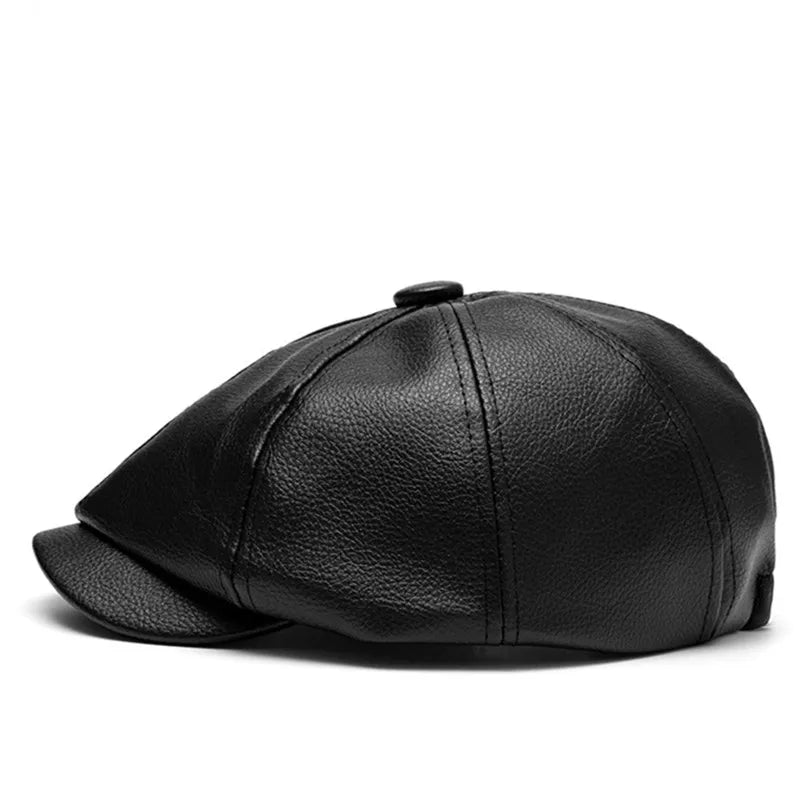 Vermillion Leather Newsboy Cap