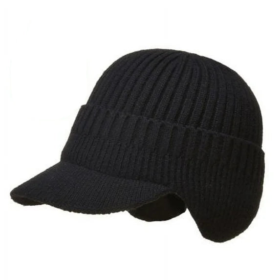 Knitted Winter Beanie with Visor & Ear Flaps