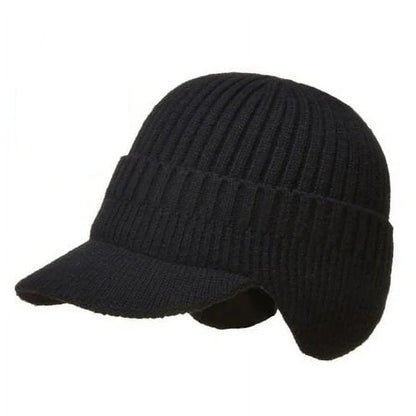 Knitted Winter Beanie with Visor & Ear Flaps