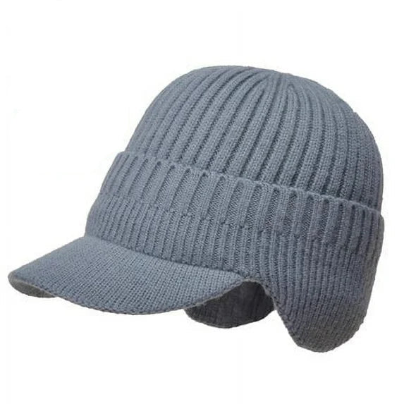 Knitted Winter Beanie with Visor & Ear Flaps