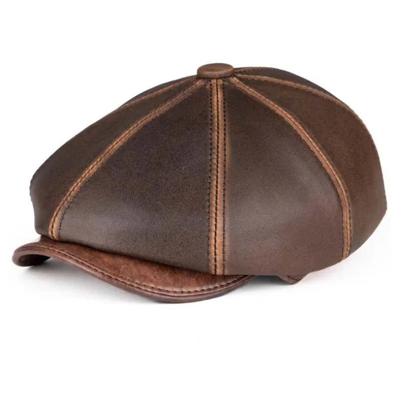 Aigburth Genuine Leather 8-Panels Newsboy Cap