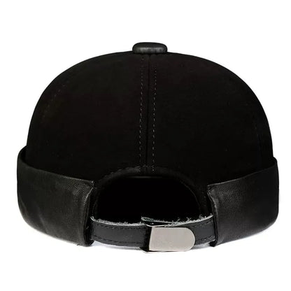 Black Suede Genuine Leather Docker Cap