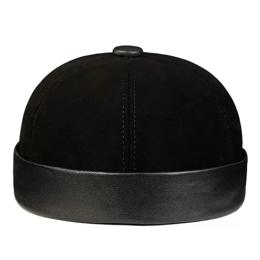 Black Suede Genuine Leather Docker Cap