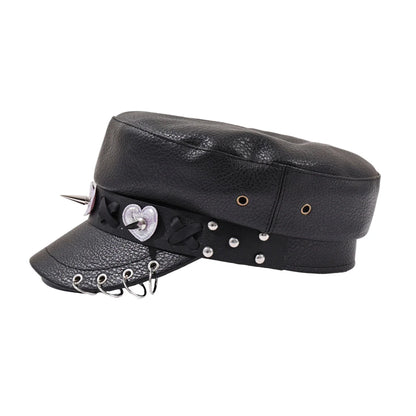 Broken Hearts Gothic Leather Sailor Cap