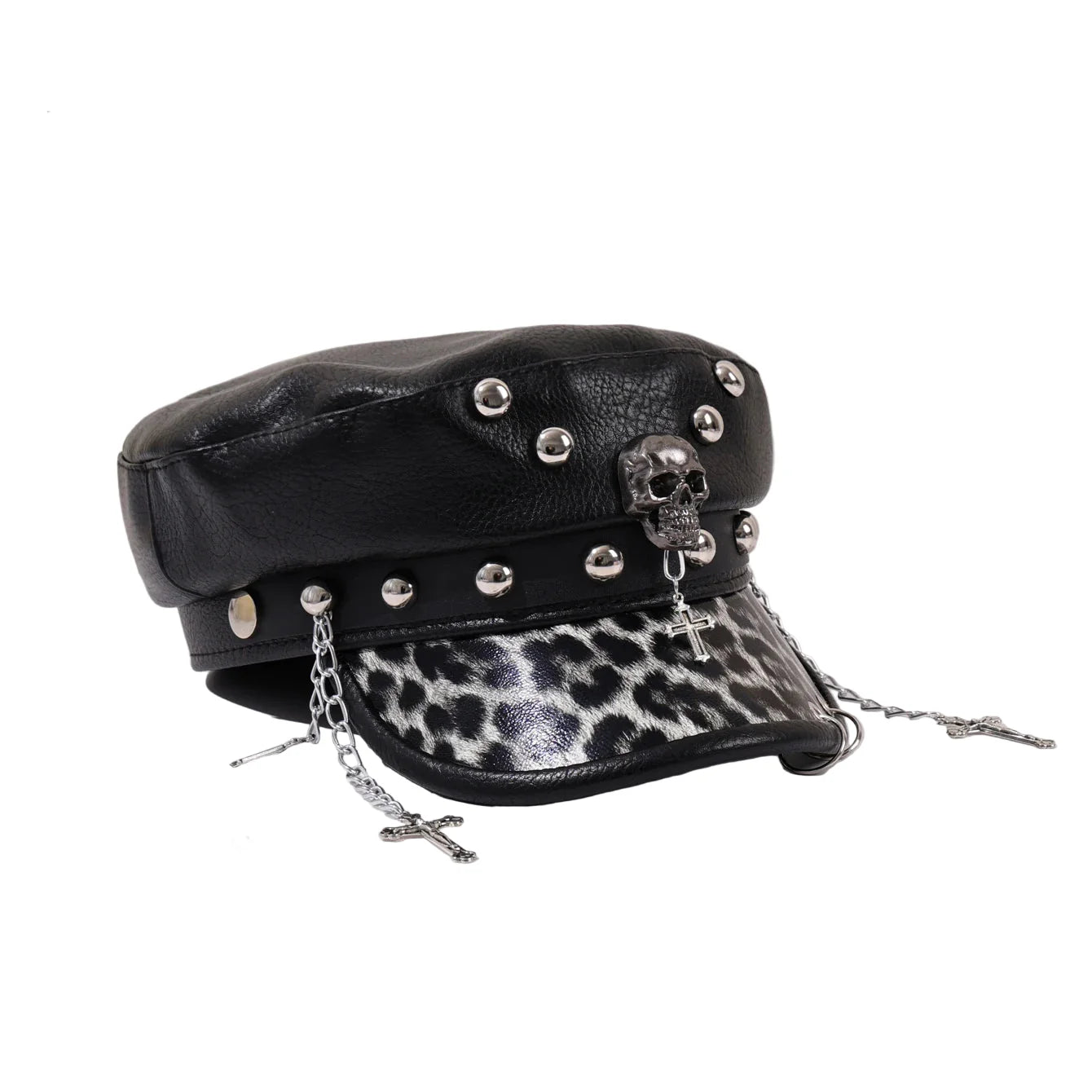 Holy Death Steampunk Black Leather Sailor Cap