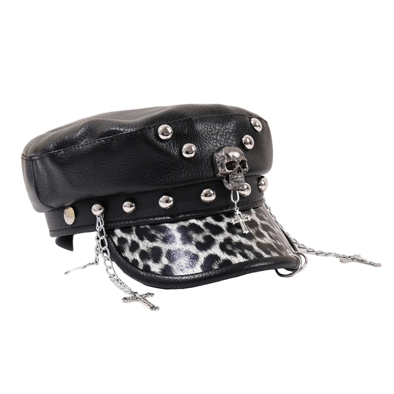 Holy Death Steampunk Black Leather Sailor Cap