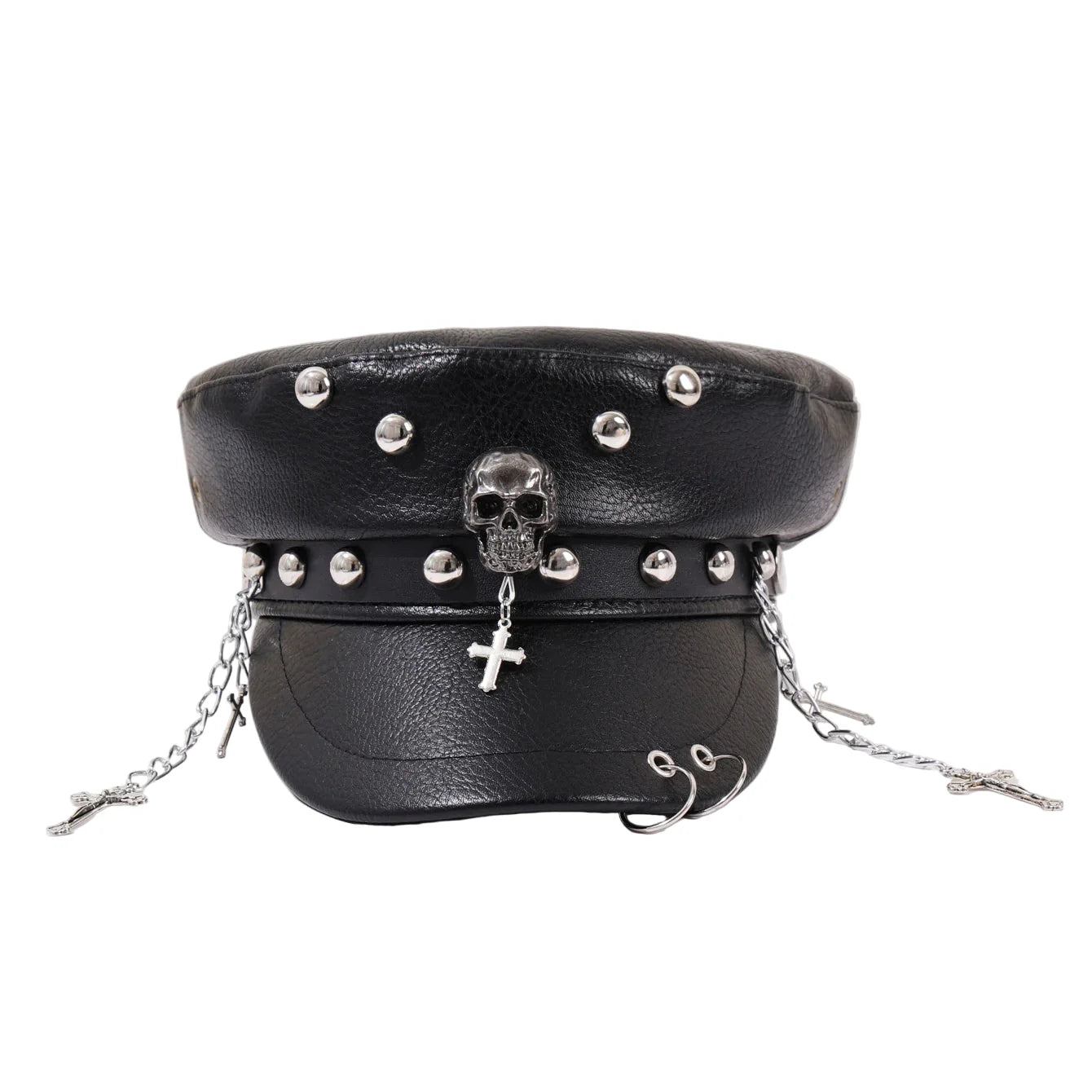 Holy Death Steampunk Black Leather Sailor Cap
