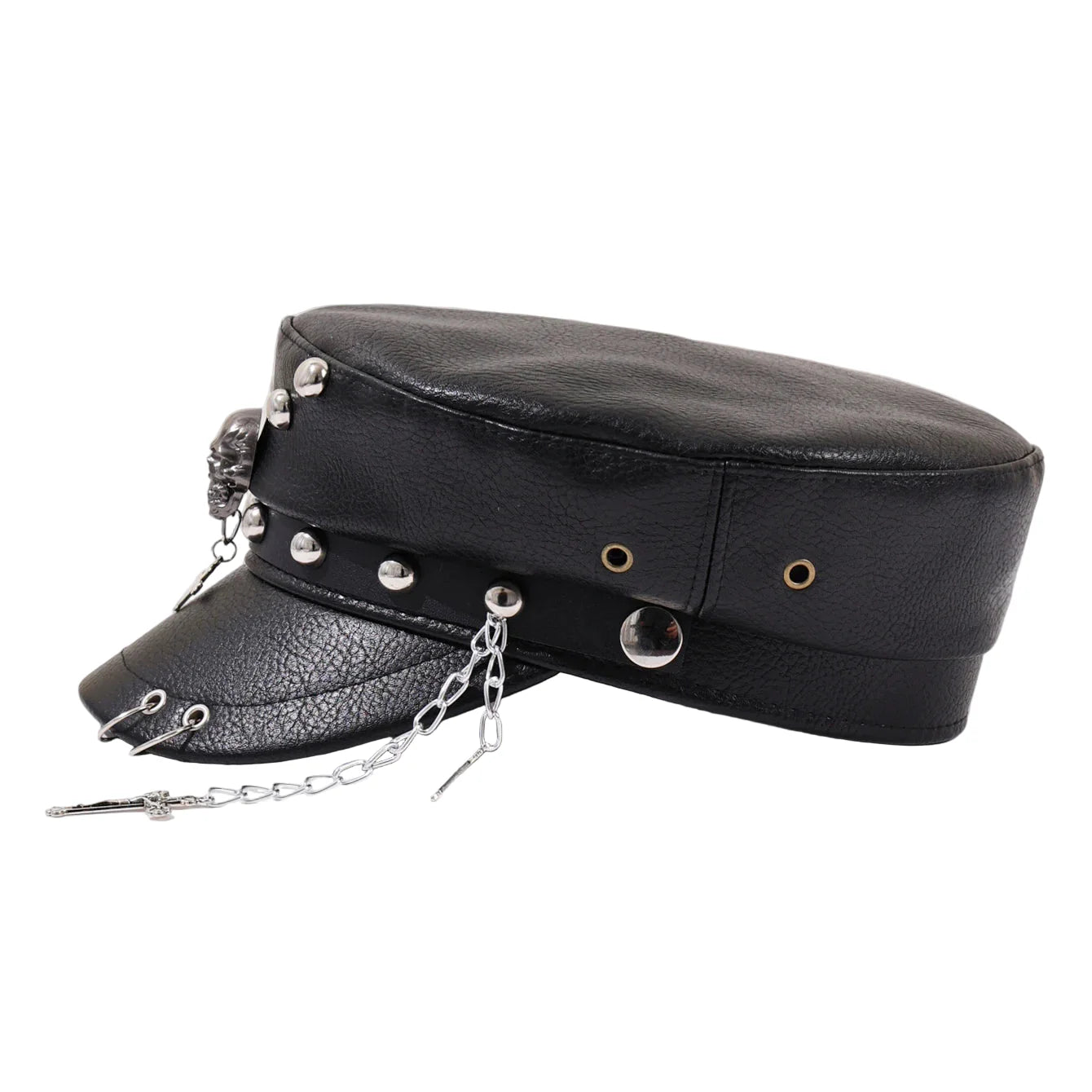 Holy Death Steampunk Black Leather Sailor Cap