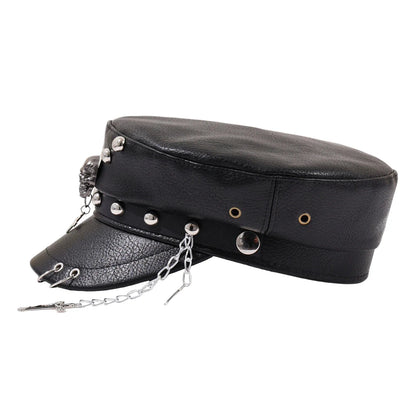 Holy Death Steampunk Black Leather Sailor Cap
