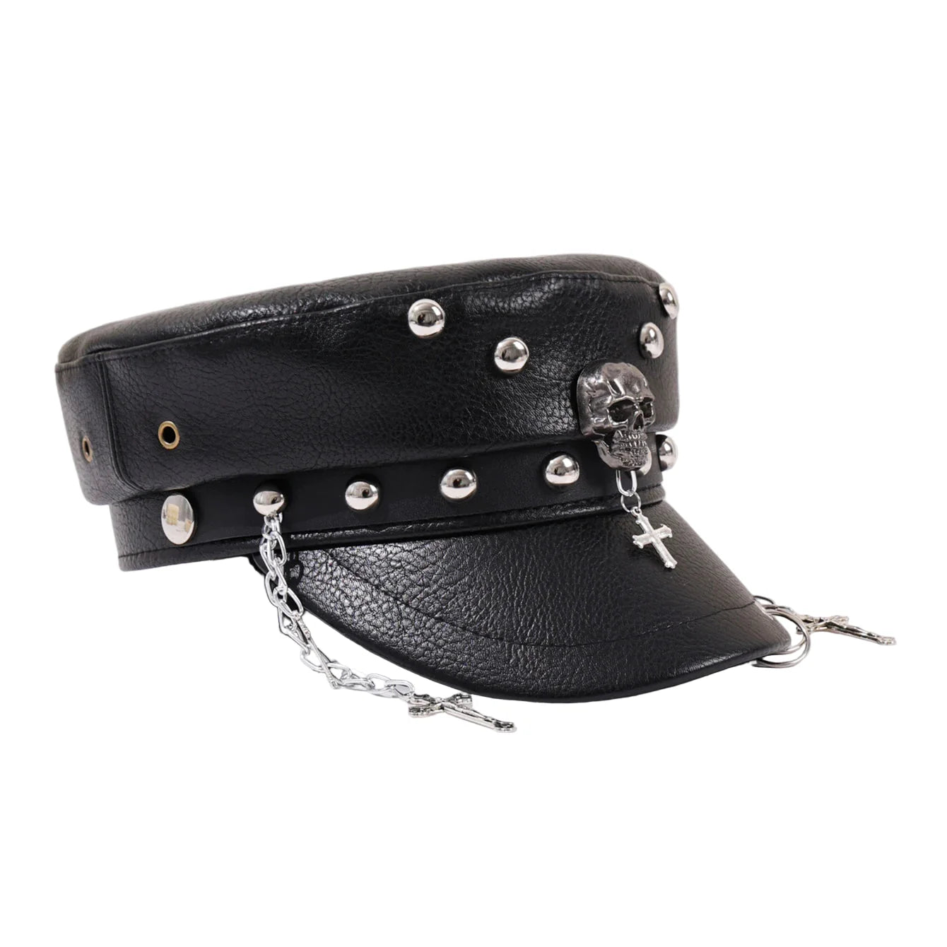 Holy Death Steampunk Black Leather Sailor Cap