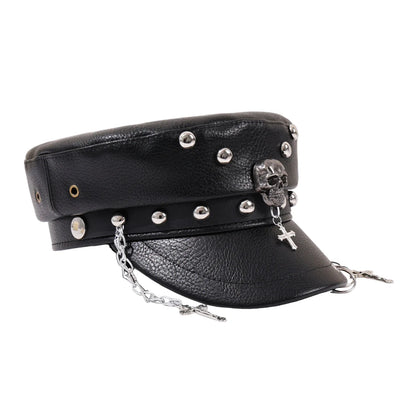 Holy Death Steampunk Black Leather Sailor Cap