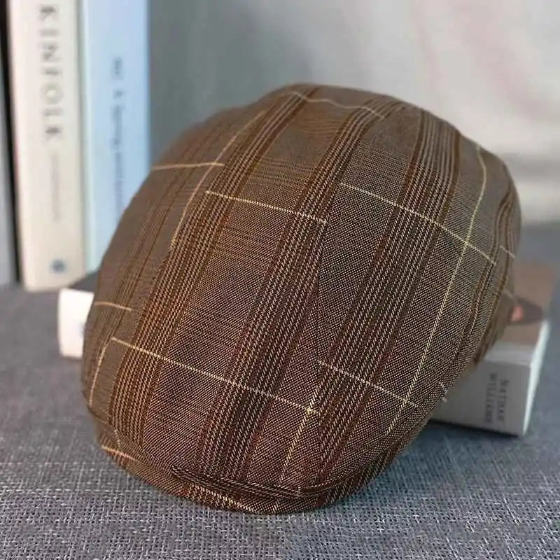 Idaho Brown Tartan Linen Flat Cap