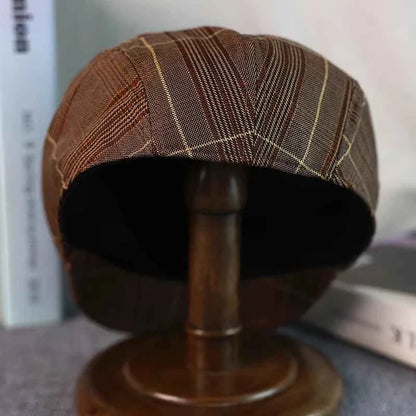 Idaho Brown Tartan Linen Flat Cap