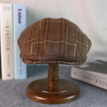 Idaho Brown Tartan Linen Flat Cap