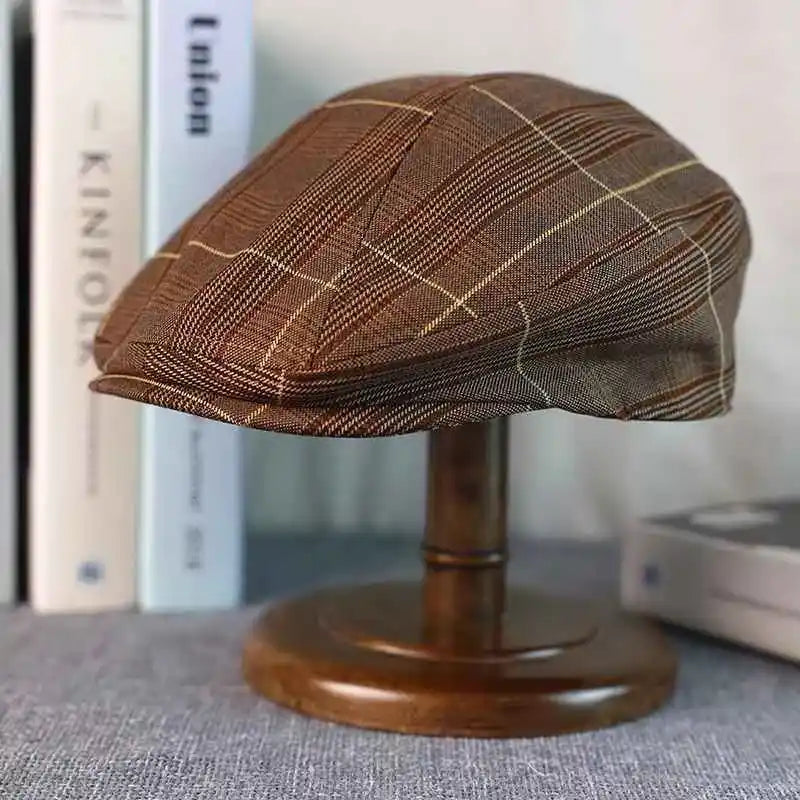 Idaho Brown Tartan Linen Flat Cap