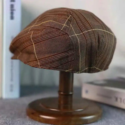 Idaho Brown Tartan Linen Flat Cap