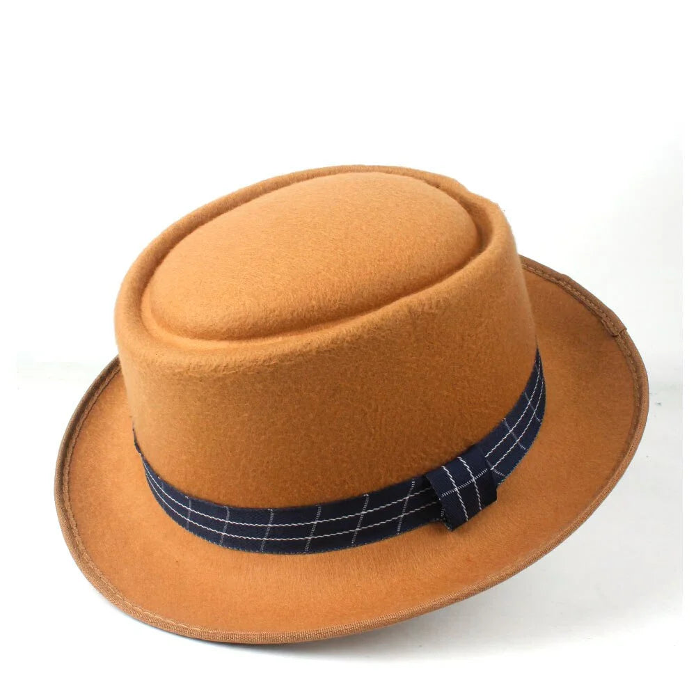 fleece-floccus-plaid-belt-adjustable-fedora-wide-crown