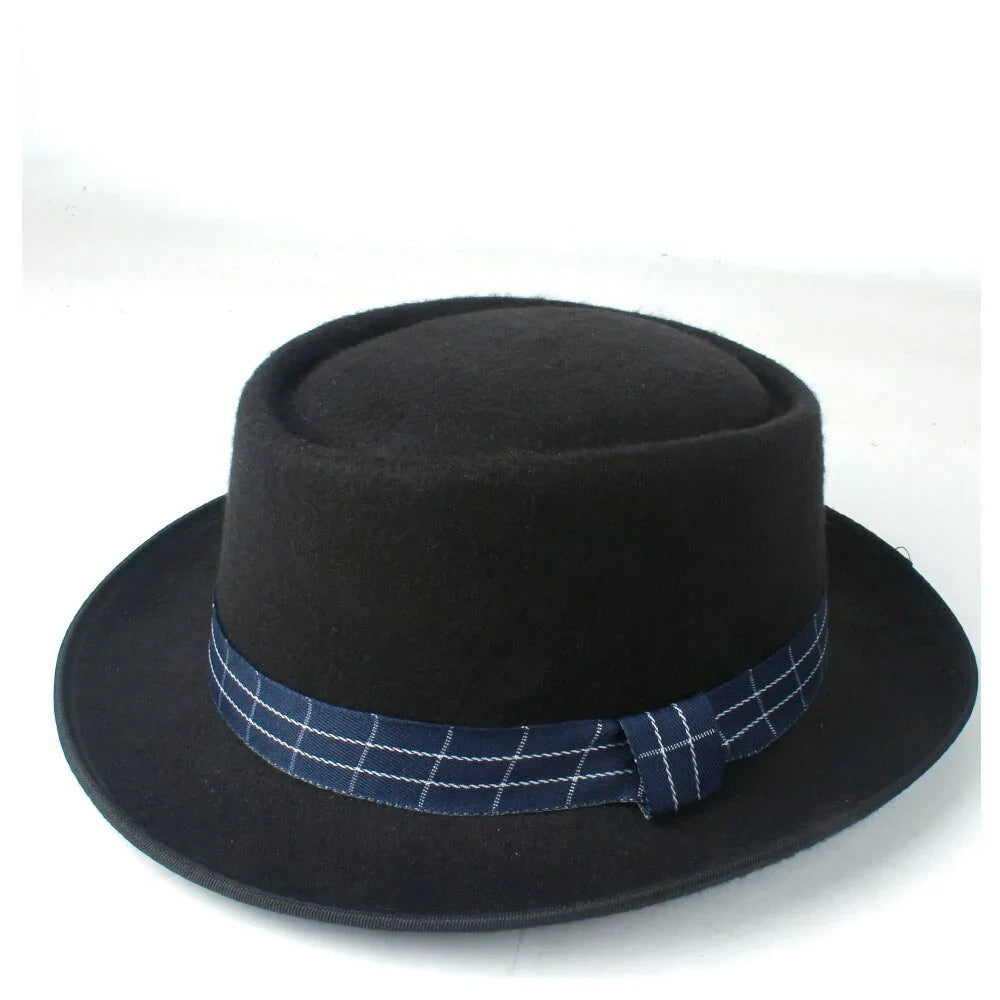 fleece-floccus-plaid-belt-adjustable-fedora-wide-crown