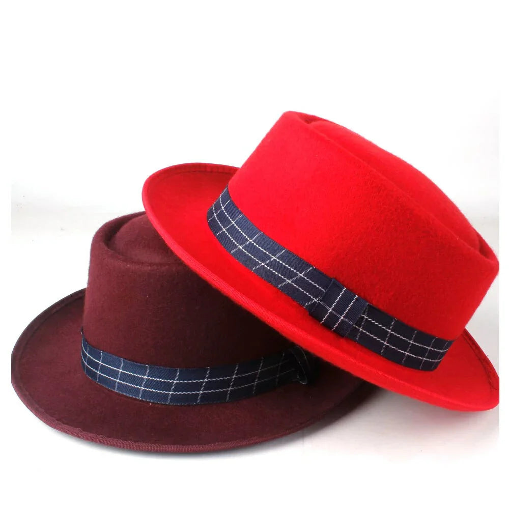 fleece-floccus-plaid-belt-adjustable-fedora-wide-crown