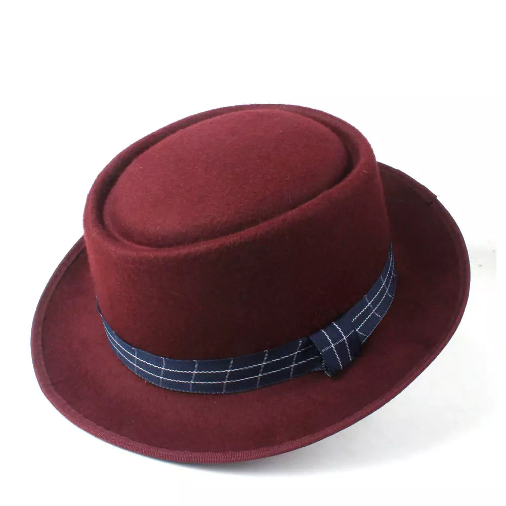 fleece-floccus-plaid-belt-adjustable-fedora-wide-crown