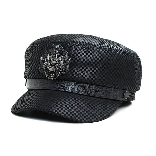 Punk Black Genuine Leather Sailor Cap